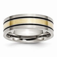 Titanium with 14k Yellow Inlay Flat 7mm Brushed and Antiqued Wedding Band