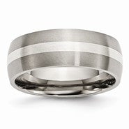 Titanium with Sterling Silver Inlay 8mm Brushed Wedding Band