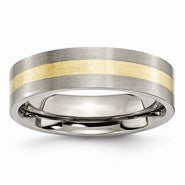 Titanium Flat with 14k Yellow Inlay 6mm Brushed Wedding Band