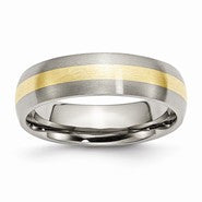 Titanium with 14k Yellow Inlay 6mm Brushed Wedding Band