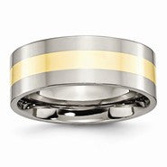 Titanium with 14k Yellow Inlay Flat 8mm Polished Wedding Band