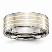 Titanium with 14k Yellow Inlay Flat 8mm Polished Wedding Band