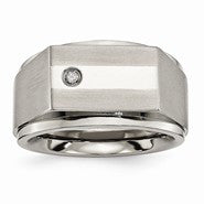 Titanium Satin & Polished Diamond Wedding Band