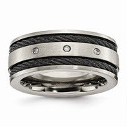 Titanium Black IP-plated Cable and Diamonds 10mm Brushed Wedding Band