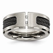 Titanium Black IP-plated Cable and Diamonds 10mm Brushed Wedding Band