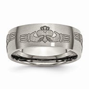 Titanium 8mm Laser Design Brushed Wedding Band