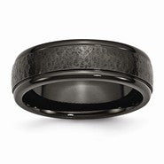 Black Titanium Hammered Ridged Edge 7mm Brushed Wedding Band