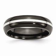 Black Titanium & Sterling Silver Inlay 6mm Polished Wedding Band