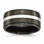 Black Titanium with Sterling Silver Inlay 10mm Polished Wedding Band