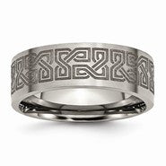 Titanium Flat 8mm Laser Design Brushed Wedding Band