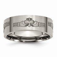 Titanium Flat 8mm Laser Design Brushed Wedding Band