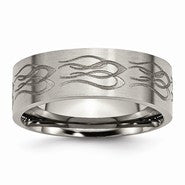 Titanium Flat 8mm Laser Design Brushed Wedding Band