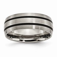 Titanium Enameled Grooved 8mm Satin Wedding Band