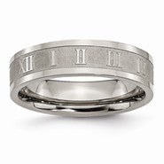 Titanium Roman Numerals 6mm Satin & Polished Flat Wedding Band