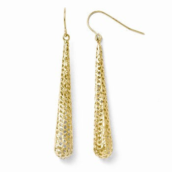 10k Yellow Gold Textured Shepherd Hook Dangle Earrings