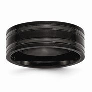 Titanium Grooved Black IP-plated 8mm Brushed and Polished Wedding Band