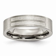 Titanium Flat 6mm Sterling Silver Inlay Brushed Wedding Band