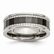 Titanium with Sawtooth Accent/Polished Black Ceramic Center 8mm Wedding Band