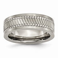 Titanium Sawtooth Design Flat Polished with Brushed Edge 8mm Wedding Band