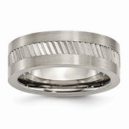 Titanium Sawtooth Design Flat Polished with Brushed Edge 8mm Wedding Band