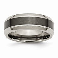 Titanium Base with Polished Black Ceramic Center Beveled 8mm Wedding Band