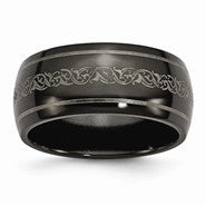 Black Titanium Domed with Laser Pattern 10mm Polished Wedding Band