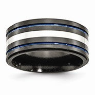 Black Titanium with/Sterling Silver Inlay Blue Anodized 10mm Wedding Band