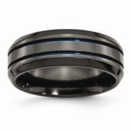 Black Titanium with Blue Anodized Grooves/Beveled Edge 8mm Wedding Band