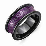 Black Titanium Concave Anodized Purple with Laser Pattern 8mm Wedding Band