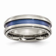 Titanium with Blue Triple Groove 8mm Polished Wedding Band