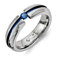 Titanium with Blue Groove & 3.5mm Sapphire 6mm Polished Wedding Band