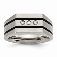 Titanium Brushed and Polished Black IP-plated CZs Ring