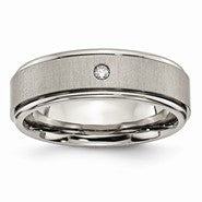 Titanium Polished & Brushed Diamond Rounded Edge Wedding Band