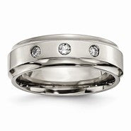 Titanium Polished Diamond Ridged Edge Wedding Band