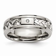 Titanium w/Sterling Silver Inlay Polished Diamond 7mm Wedding Band