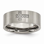 Titanium Brushed Diamond Cross Flat Wedding Band