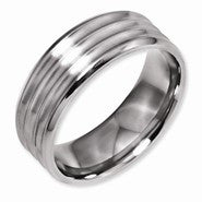 Titanium Grooved Beveled Edge 8mm Brushed and Polished Wedding Band