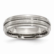 Titanium Grooved Ridged Edge 6mm Satin and Polished Wedding Band