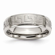 Titanium Ridged Edge Greek Key Design 6mm Polished & Satin Wedding Band