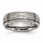 Titanium Criss-cross Design 7mm Brushed Ridged Edge Wedding Band