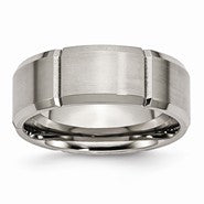 Titanium Beveled Edge Grooved 8mm Brushed and Polished Wedding Band