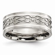 Titanium with Sterling Silver Inlay Celtic Knot Flat 8mm Polished Wedding Band