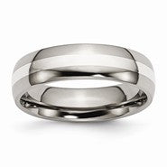 Titanium with Sterling Silver Inlay 6mm Polished Wedding Band