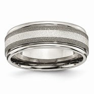 Titanium Grooved Sterling Inlay 8mm Satin and Polished Wedding Band