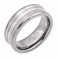 Titanium with Sterling Silver Inlay Concave 8mm Brushed and Polished Wedding Band