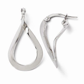 10K White Gold Polished Hinged Hoop Earrings