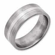 Titanium with Sterling Silver Inlay Flat 8mm Brushed Wedding Band