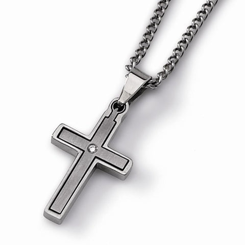 Titanium Diamond Accent Cross Necklace