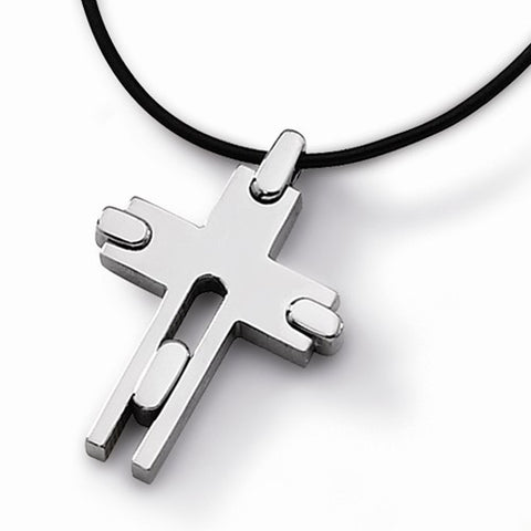 Titanium Leather Cord Cross Necklace