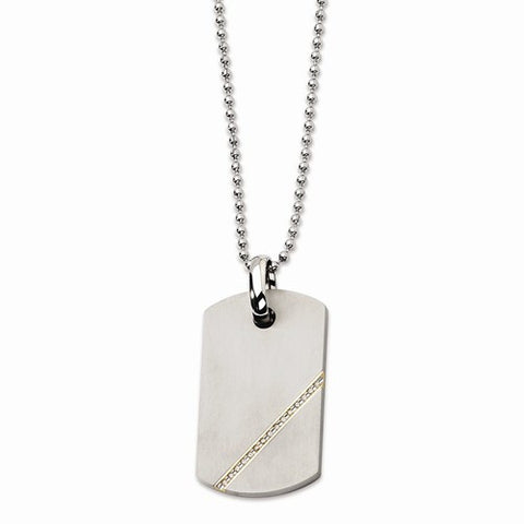 Titanium and 1, 6Diamond Gold Accent Dog Tag Necklace